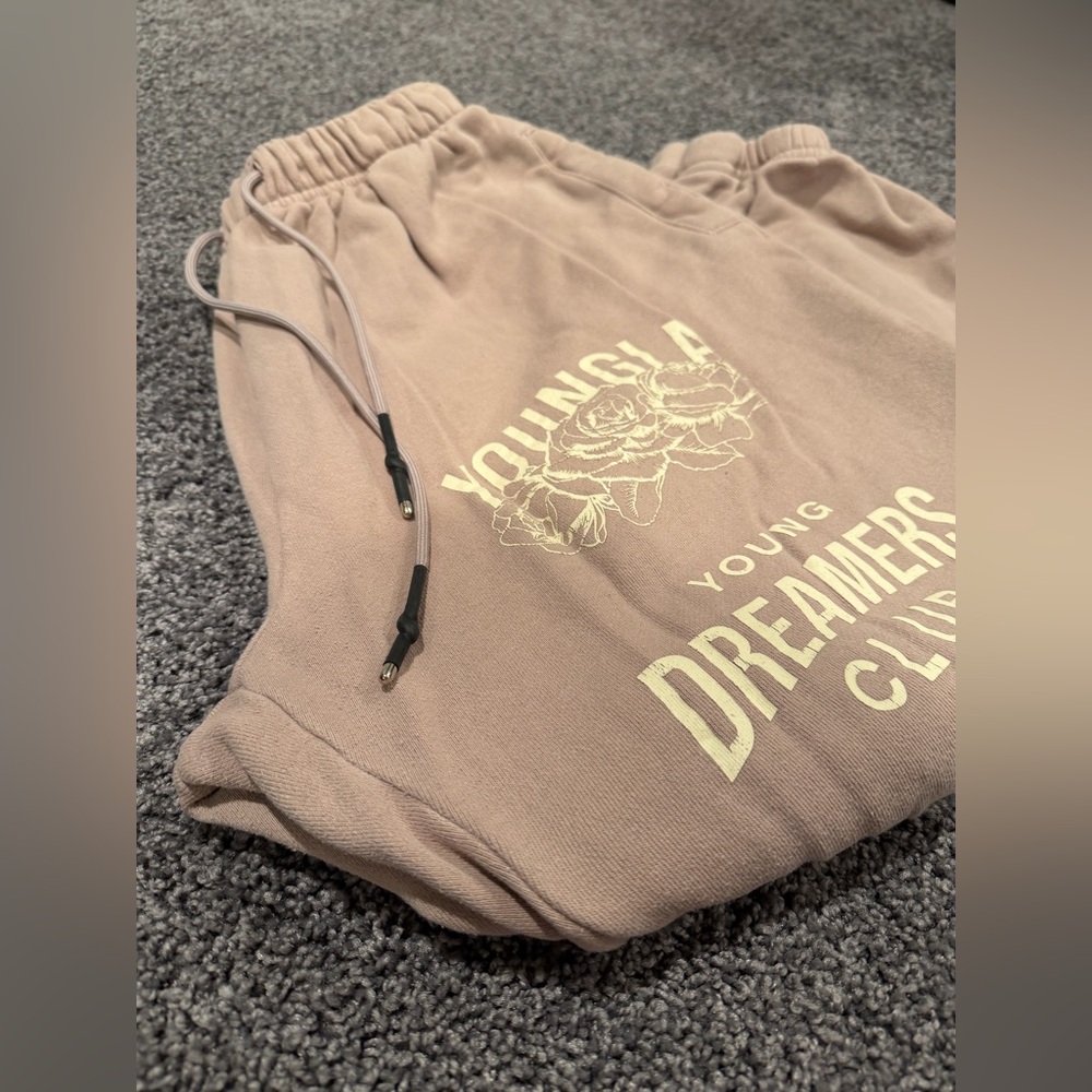 YoungLA Dusty Mauve Joggers Dreamers Club Sweatpants Unisex Size L Fleece - Picture 9 of 11